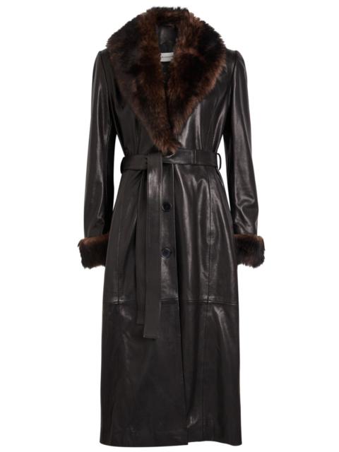 NOUR HAMMOUR Nour Hammour Baez Fur-trim Leather Trench Coat