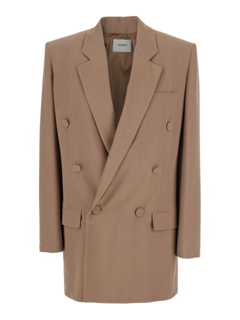 SAINT LAURENT Saint Laurent Women Beige Double Breasted Jacket With Classic Lapels In Silk Woman
