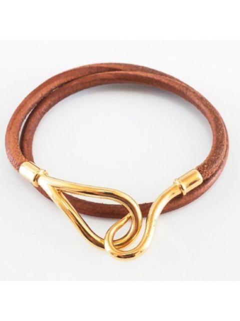 Hermes Brown Leather Jumbo Double Tour Hook Bracelet Golden