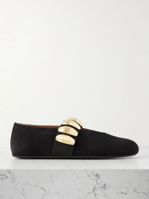 Alaïa Embellished suede ballet flats Black