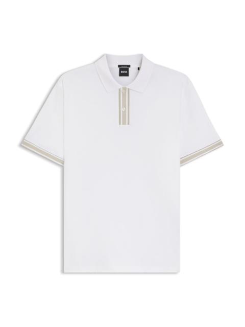BOSS STRIPED-TRIM POLO SHIRT IN MERCERISED COTTON