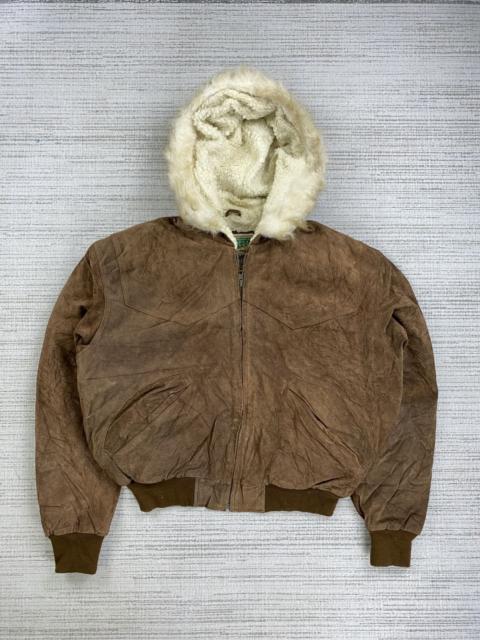 Other Designers Le Grande Bleu (L.G.B.) × Vintage - Vtg Pacha Faux Fur Hoodie Lined Sherpa Bomber Leather Jacket
