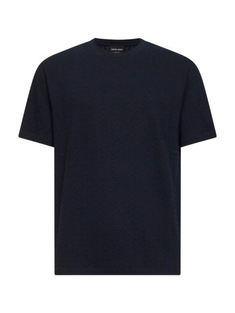 GIORGIO ARMANI Giorgio Armani Men Dark Navy Asv Embossed Viscose Blend T-Shirt
