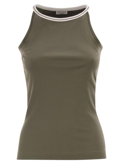 Brunello Cucinelli Brunello Cucinelli Women Sleeveless Ribbed Top In Stretch Cotton With Jewel Detail
