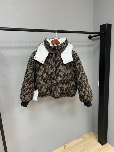 FENDI Fendi white and brown all-over print reversible down jacket