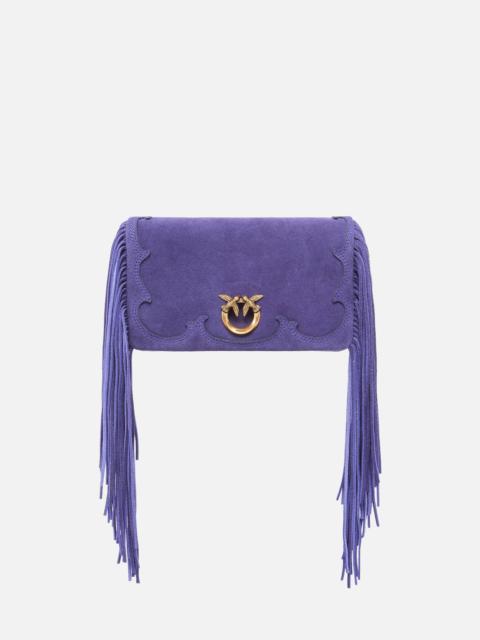 PINKO LOVE BAG CLICK SOFT HORIZONTAL MINI CROSSBODY CLUTCH IN SUEDE WITH FRINGING