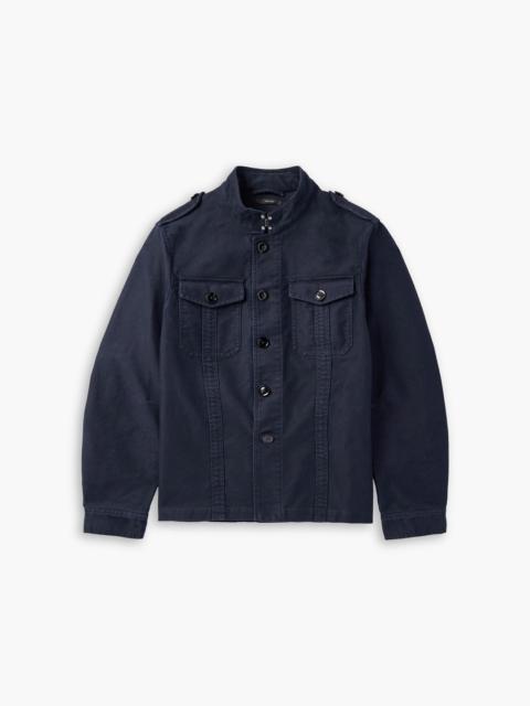 TOM FORD Leather-trimmed cotton field jacket