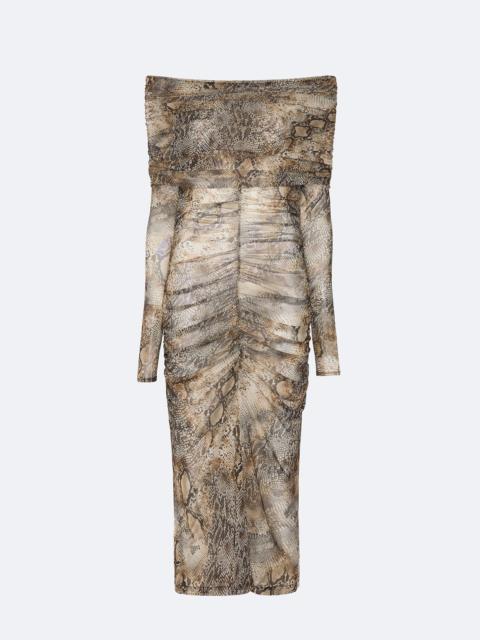 LAPOINTE Snake Mesh Off The Shoulder Dress