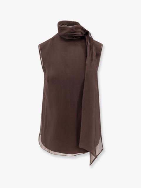 Brunello Cucinelli Brunello Cucinelli Women Crispy Silk Top With Lavalliere And Monili