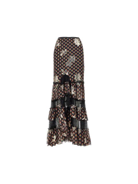 Etro SILK LONG SKIRT WITH FIL COUPÉ ROSES