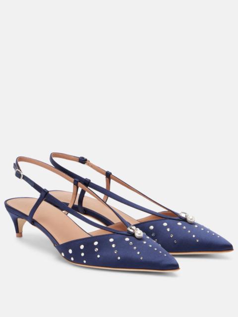 MALONE SOULIERS Moore 40 embellished satin slingback pumps