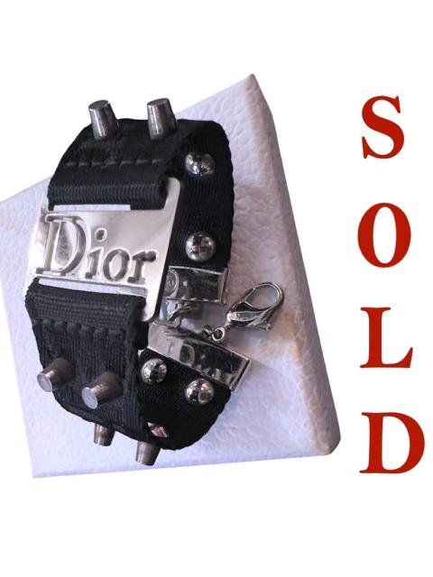 Vintage DIOR x John Galliano Bracelet Black Canvas & Silver Stud Hardware
