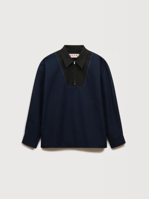 Marni DEEP BLUE POPLIN SHIRT WITH ZIPPER BIB