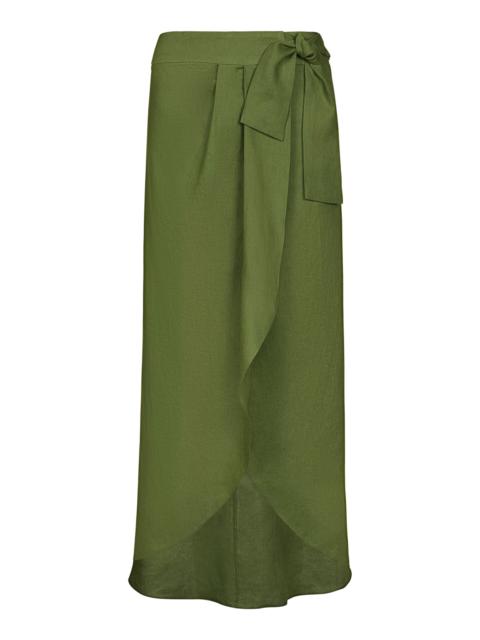 Johanna Ortiz Safari Wrap-Front Linen Maxi Skirt green