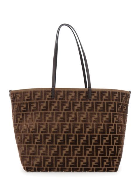 FENDI Fendi Women 'Roll Large' Brown Shopper With All-Over Ff Motif In Cotton Blend With Sponge Effect Wom
