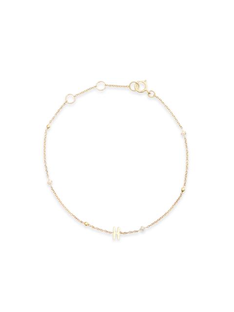 STONE AND STRAND Tiny Pearl and Gold Bead Initial Bracelet