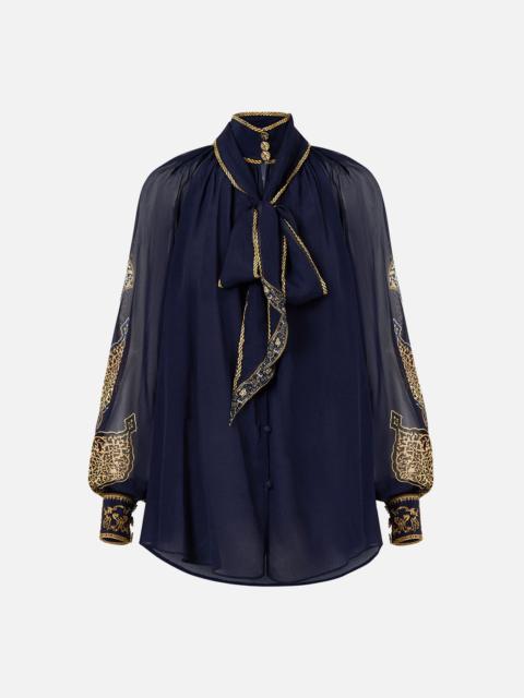 CAMILLA DETACHABLE PUSSY BOW RAGLAN BLOUSE