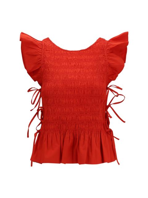 GANNI Ganni Women Stretch Cotton Angel Sleeve Smocked Top