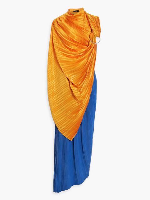 Balmain Convertible pleated silk-satin and cupro maxi dress