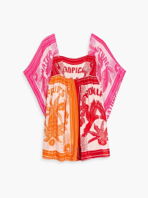 FARM RIO Gathered printed satin mini dress