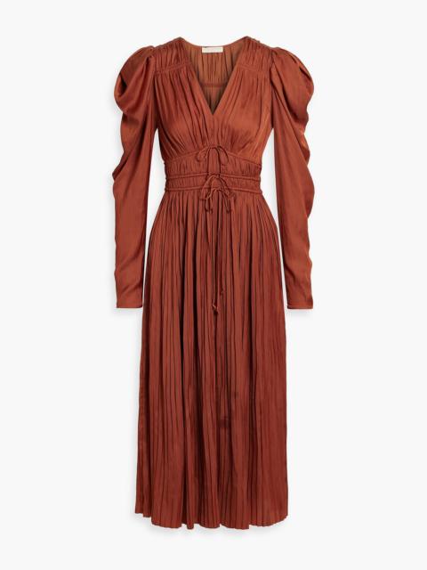 ULLA JOHNSON Lelou pleated satin midi dress