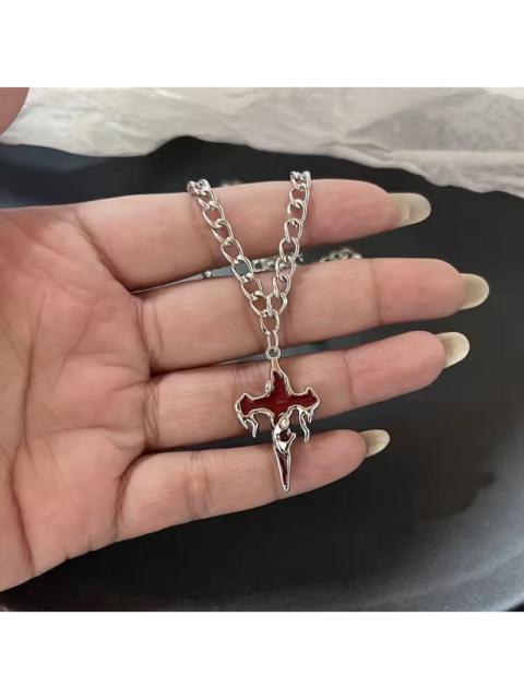 Other Designers Japanese Brand - Liquid Metal Cross Necklace - Y2K Cyber Gothic Streetwear