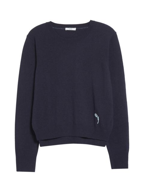 Erdem Erdem Floral Embroidered Cashmere Sweater in Navy at Nordstrom