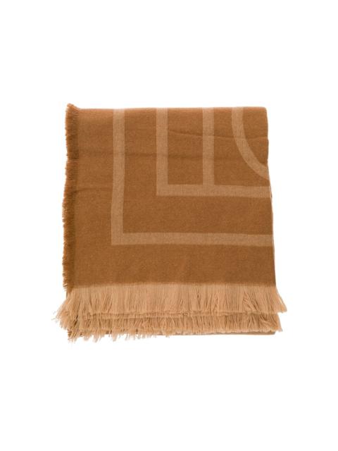 Beige Scarf With Monogram Print In Wool And Cashmere Woman