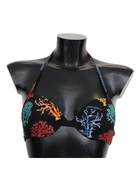 Dolce & Gabbana Black Corals Print Women Beachwear Bikini Tops