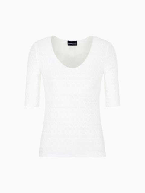 EMPORIO ARMANI TWO-WAY STRETCH JACQUARD MOTIF NYLON-JERSEY V-NECK JUMPER