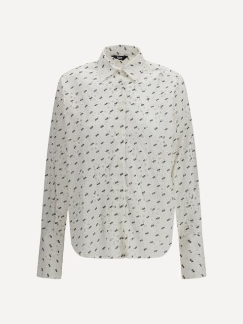 GCDS Oversized Cotton Broderie Anglaise Shirt with all-over logo embroidery