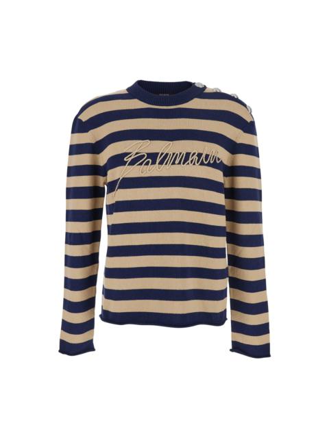 Balmain Emb Balmain Logo Mariniere Knit Sweater