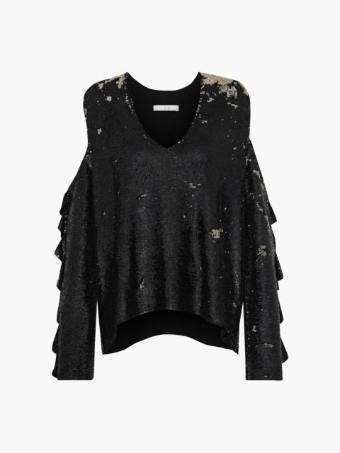 Other Designers Waleast cold-shoulder sequined crepe top