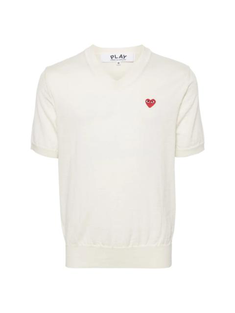 Comme des Garçons PLAY UNISEX V-NECK SWEATHER SHORT-SLEEVE - OFF WHITE
