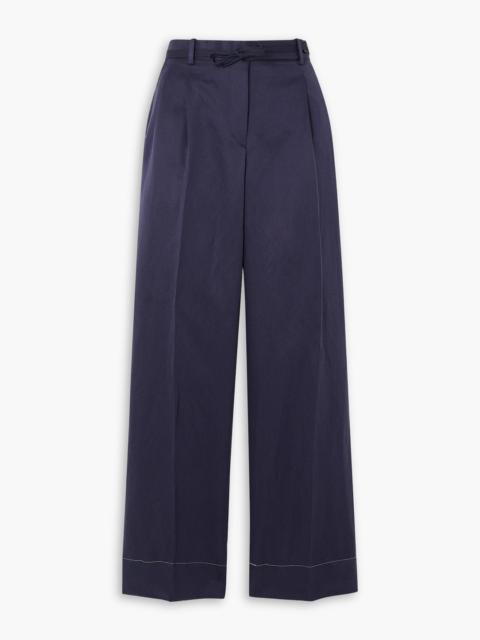 Other Designers Pleated silk and linen-blend twill straight-leg pants