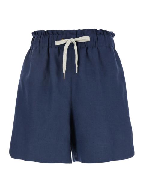 ELEVENTY - Eleventy Women Blue Shorts With Drawstring At The Waist In Linen Woman