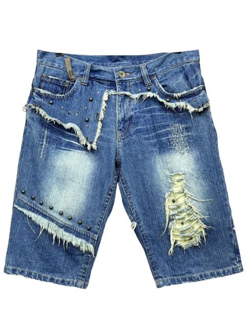 Other Designers If Six Was Nine - 🔥Grunge Studded Frayed Spliced Piercing Ripped Denim Shorts