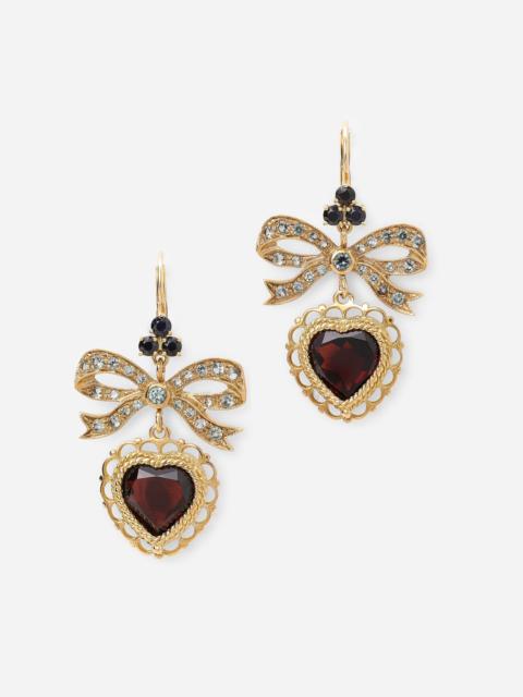 Dolce & Gabbana Heart leverback earrings in yellow 18kt gold with rhodolite garnet heart