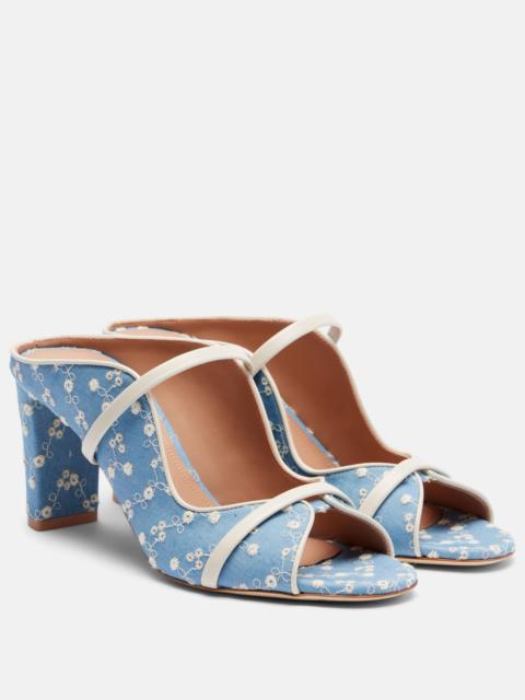 MALONE SOULIERS Norah 70 leather-trimmed denim mules