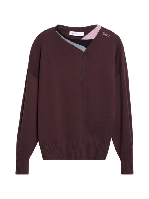 Kiko Kostadinov KIKO KOSTADINOV Vig Multi Collar Wool & Silk Sweater in Dark Brown/Pine/Lilac at Nordstrom