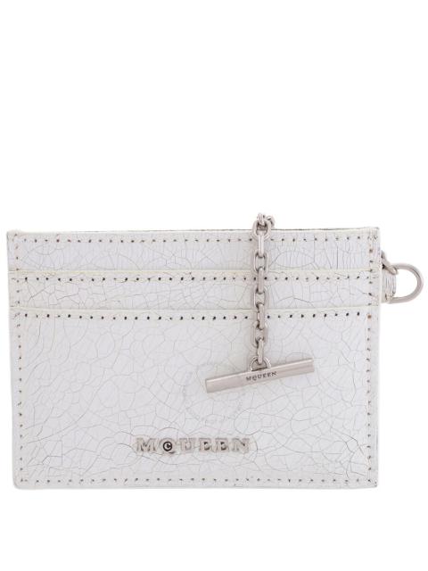 Alexander McQueen Alexander Mcqueen White / Cognac / Silver Men's Crackled Leather Card Holder Sling