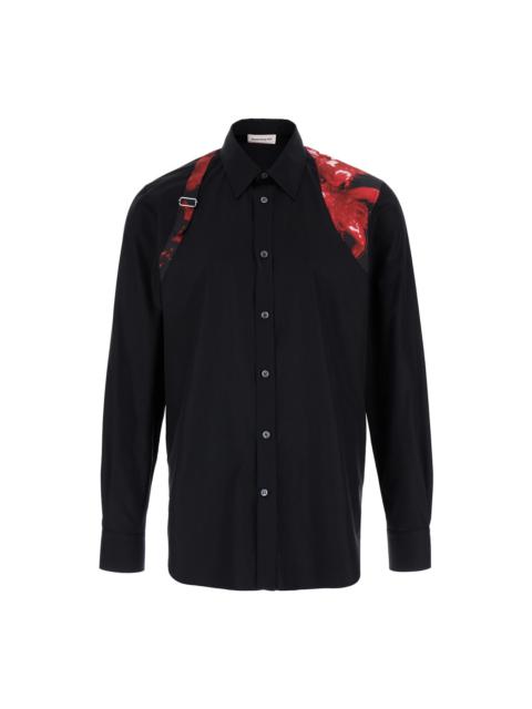 Black Shirt With Floral Print In Cotton Man