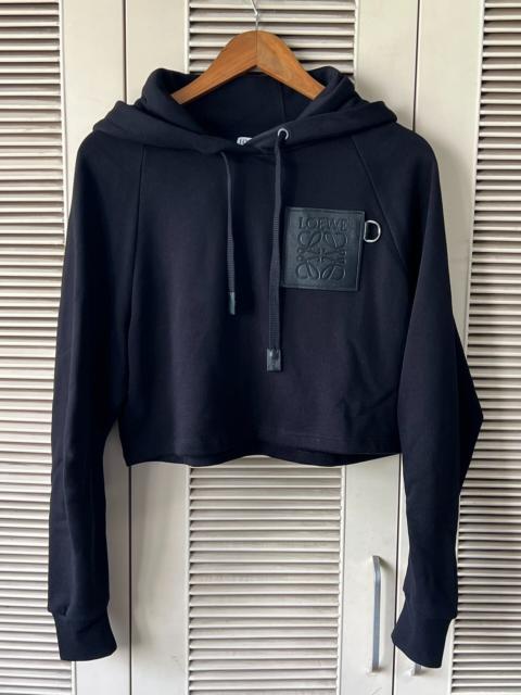 Loewe Loewe Leather Logo Cropped Black Hoodie