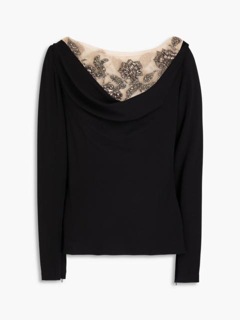 Oscar de la Renta Embellished tulle-trimmed silk-blend top