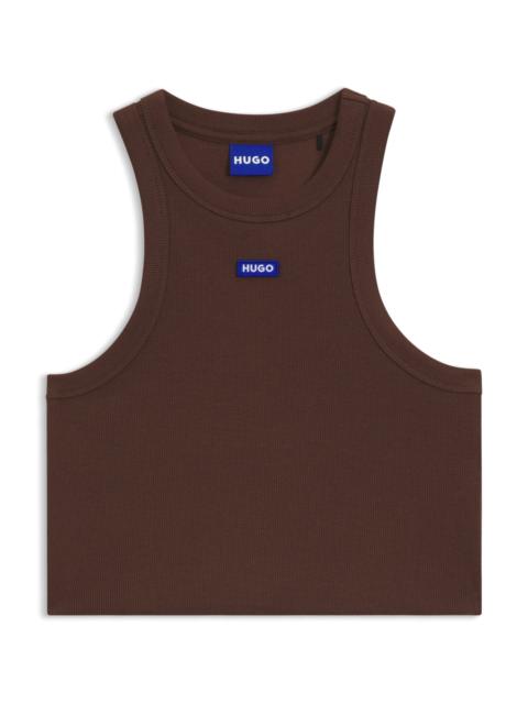 HUGO CROPPED STRETCH-COTTON TANK TOP WITH BLUE LOGO LABEL