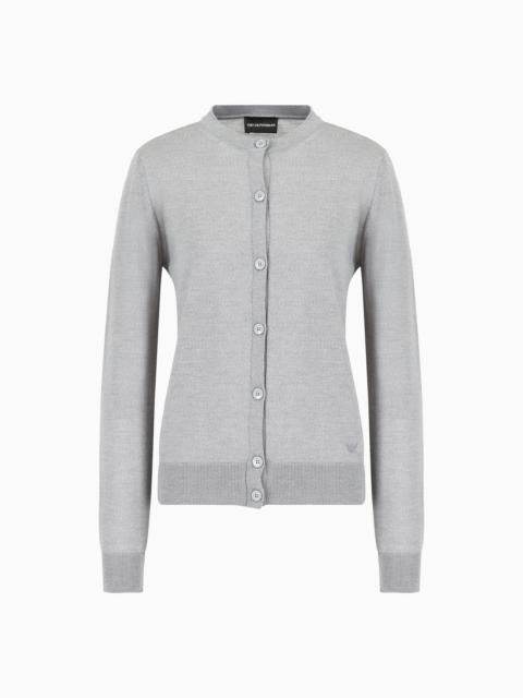 EMPORIO ARMANI Cardigan in plain-knit, pure virgin wool