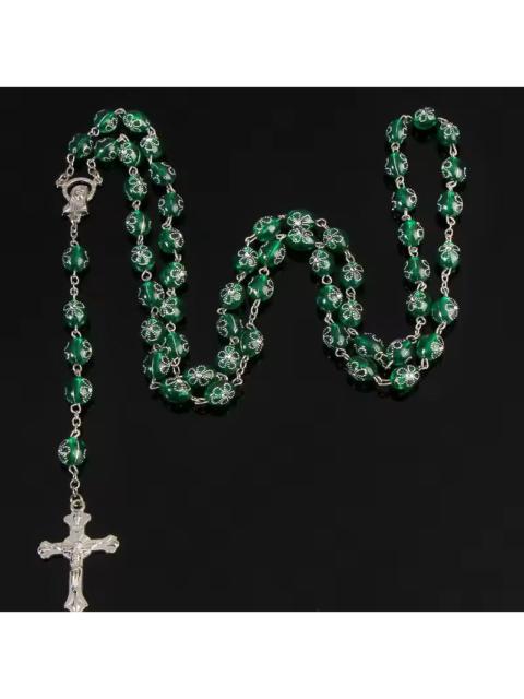 Streetwear - Cross Green Crystal Beads Necklace