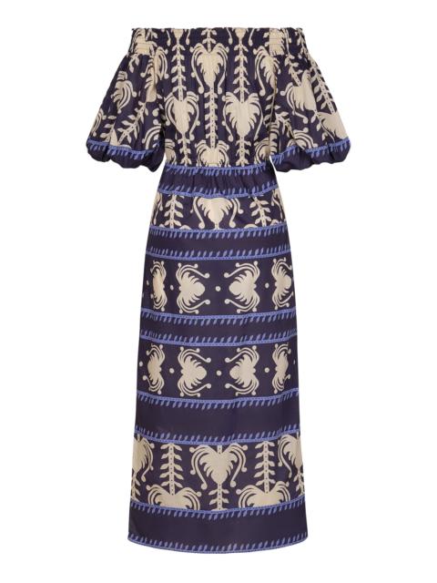 Johanna Ortiz Harbor Hues Off-The-Shoulder Cotton Maxi Dress navy