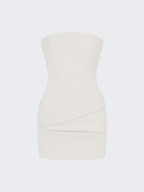 ALEX PERRY Leather Curved Corset Drape Mini Dress White
