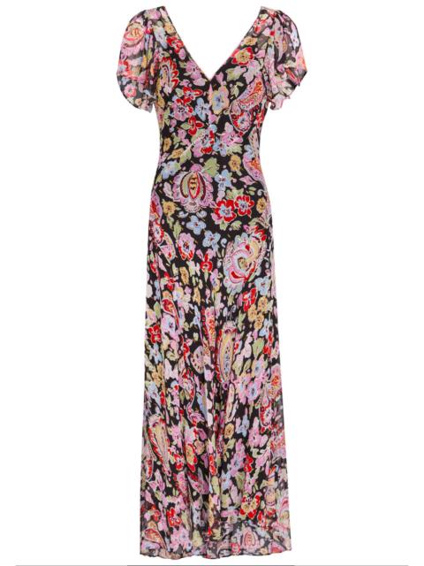 RIXO Rixo Bexley Metallic Floral Chiffon Midi Dress